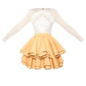 Nude Applique Detail Ruffle Tiered Skater Dress